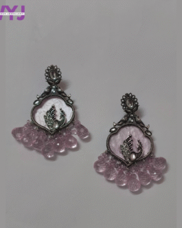 Oxidised Silver Peacock Earrings with Lavender Drop Beads