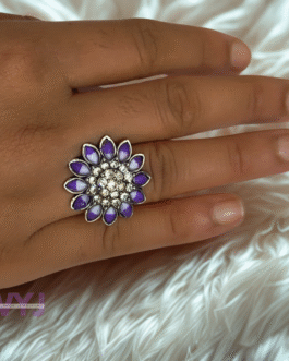 Lavender Bloom Statement Ring – Purple Petal Crystal Ring