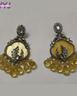 Oxidised Silver Peacock Earrings with Golden Yellow Drop Beads