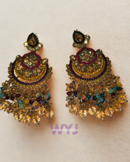 Radiant Kundan Chandbali Earrings with Multicolor Beads – WYJ