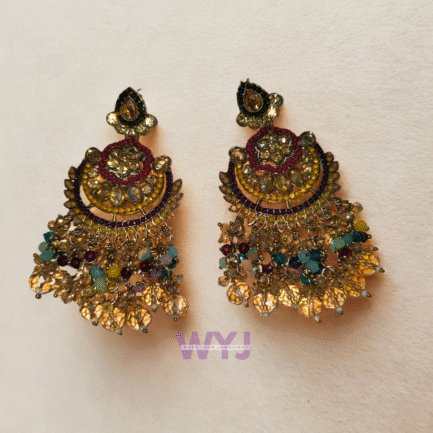 Radiant Kundan Chandbali Earrings with Multicolor Beads – WYJ