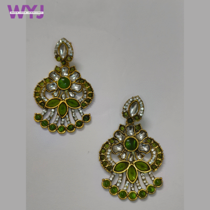 Emerald Green Kundan Floral Fan Earrings