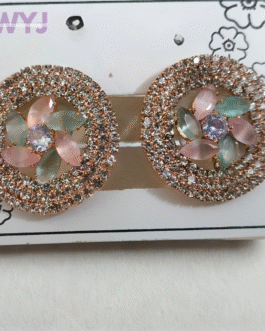 Sparkling Pastel Floral Round Stud Earrings