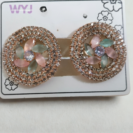 Sparkling Pastel Floral Round Stud Earrings