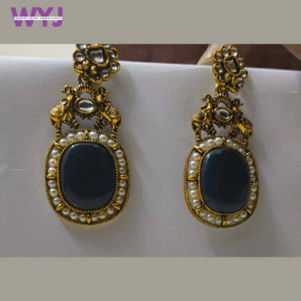 Classic Black Stone & Pearl Antique Gold Earrings
