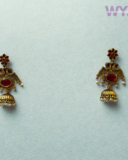 Antique Gold Red Temple Jhumka Earrings