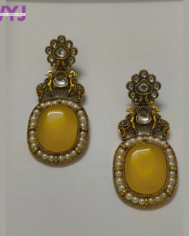 Sunshine Yellow Stone & Pearl Antique Gold Earrings