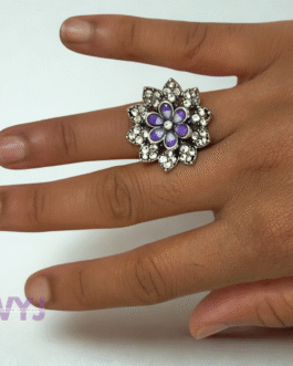 Purple Bloom Adjustable Statement Ring – Crystal & Enamel Flower Design