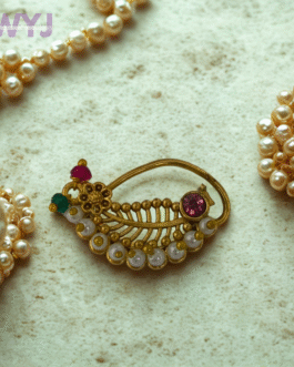Maharashtrian Pearl Nath with Red & Green Stones