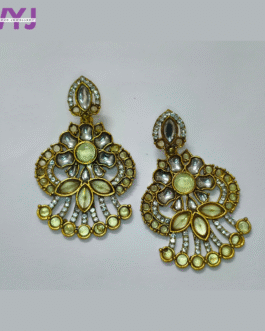 Champagne Gold Kundan Floral Fan Earrings