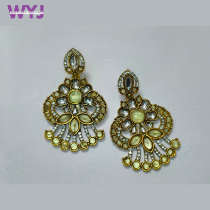Champagne Gold Kundan Floral Fan Earrings