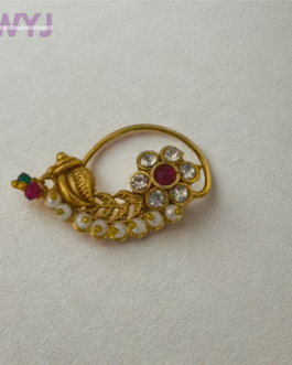 Traditional Floral Maharashtrian Nath with Pearl & Red Stone Accent