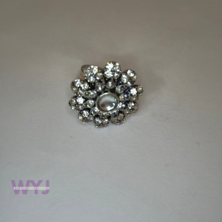 Crystal Bloom Adjustable Cocktail Ring – Silver Finish with Pearl Center