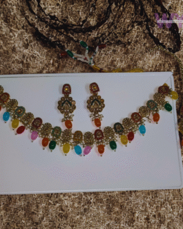 Multicolor Stone Traditional Necklace, Earring & Bindi Set