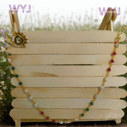 Kundan Nose Ring Chain with Multicolor Beads