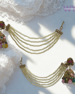 Multi-Coloured Jhoomar Earrings with Pearl Strings