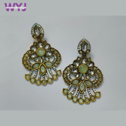 Ivory Kundan Floral Fan Earrings.