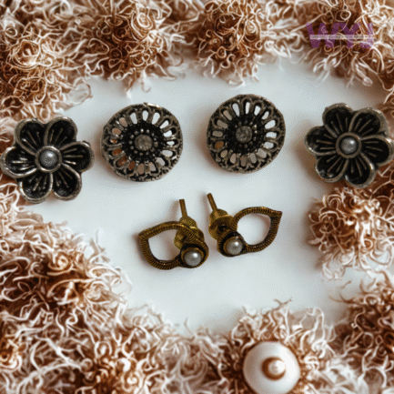 Boho Oxidised Floral Stud Earring Combo – Set of 3
