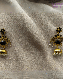 Black Stone Twin Peacock Jhumka Earrings