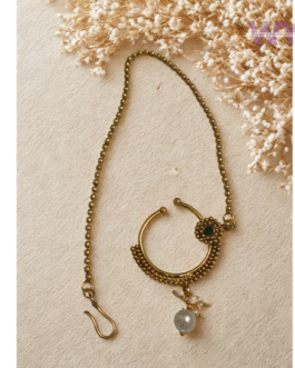 Antique Finish Nath with Pearl Drop & Black Stone