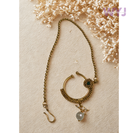 Antique Finish Nath with Pearl Drop & Black Stone