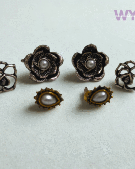 Rustic Floral Charm Stud Earring Combo – Set of 3