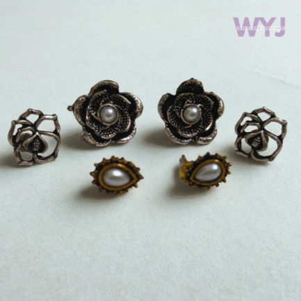 Rustic Floral Charm Stud Earring Combo – Set of 3