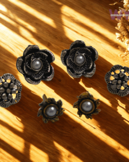 Black Oxidized Floral Stud Earring Combo – Set of 3