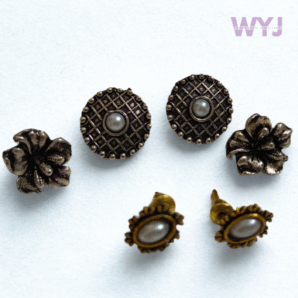 Antique Pearl Stud Earring Combo – Set of 3 (Textured + Floral)
