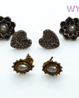 Antique Stud Earring Combo - Floral, Heart & Drop Design