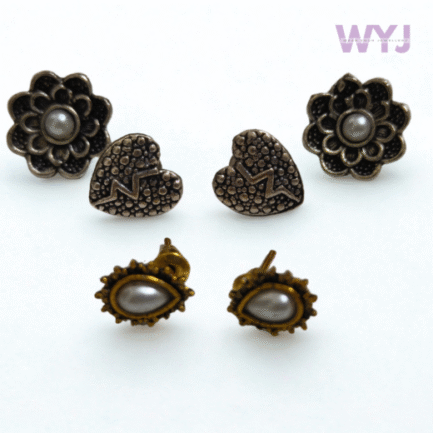 Antique Stud Earring Combo - Floral, Heart & Drop Design