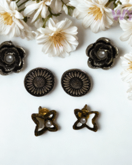 Trio Antique Earring Set - Rose, Sunflower & Star Studs