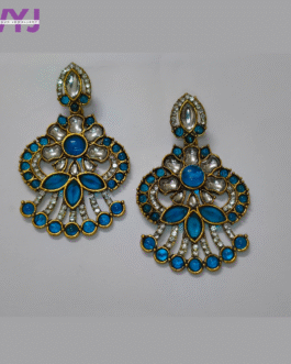 Royal Blue Kundan Statement Earrings with Diamond Detailing