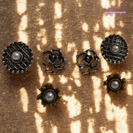 Vintage Pearl Grid & Floral Studs Combo