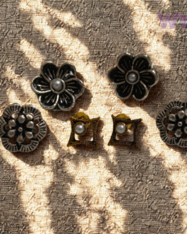 Floral Fusion Oxidised Studs Combo