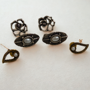 Floral Leaf Drop Pearl Earring Combo