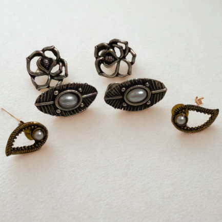 Floral Leaf Drop Pearl Earring Combo
