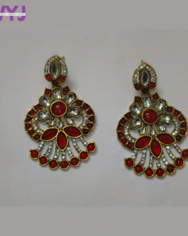 Crimson Red Kundan Statement Earrings with Diamond Accents