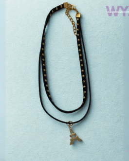 Black Studded Leather Choker with Eiffel Tower Pendant