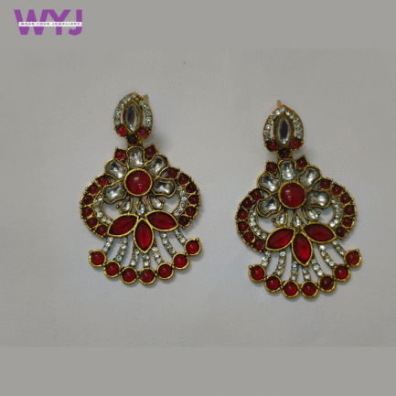 Crimson Red Kundan Statement Earrings with Diamond Accents