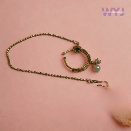 Antique Finish Nath with Pearl Drop & Black Stone - Image 2