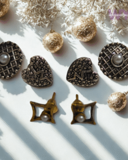 Oxidised Heart, Grid & Square Pearl Stud Combo