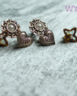 Pearl Heart & Floral Stud Combo