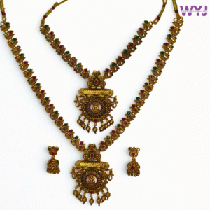 Antique Gold Temple Jewelry Set Dual Layer Necklace & Earrings