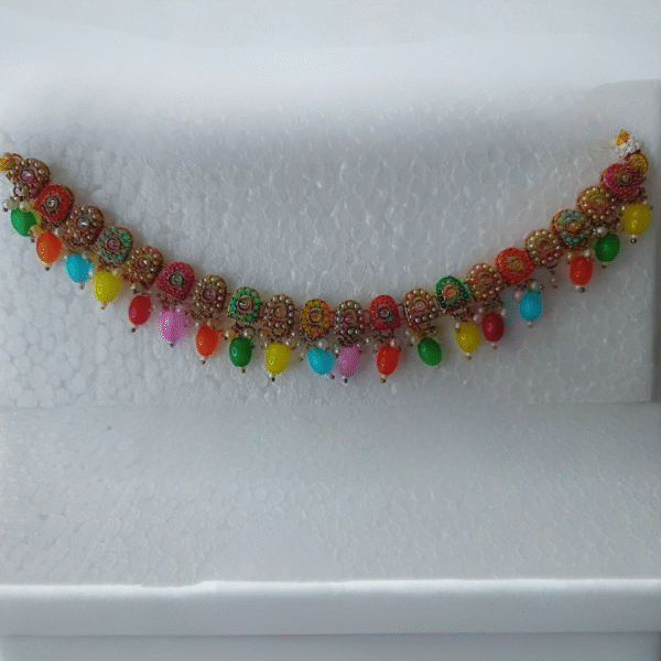 Multicolor Beaded Kundan Choker Necklace Matching Earrings
