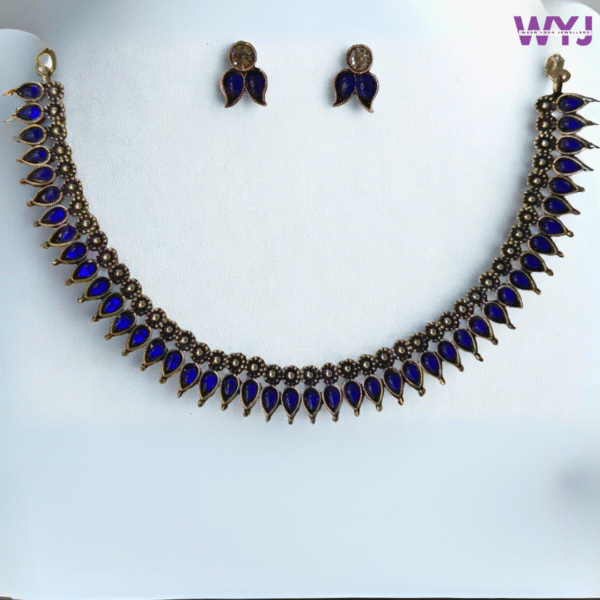 Royal Blue Stone Silver Oxidised Choker Set – Elegant Ethnic Jewellery