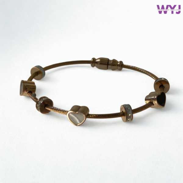 Adjustable Cable Bracelet with Heart & Charm – Elegant Minimalist