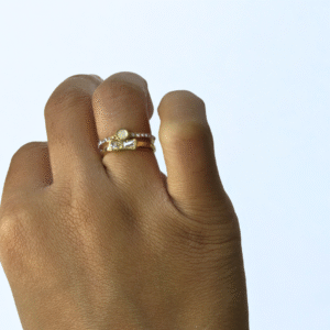 Elegant Gold Plated Dual Ring Set White Charm & Bow Design