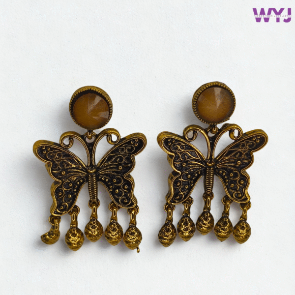 Butterfly Oxidised Earrings with Mustard Yellow Stone