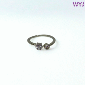 Bezel & Prong Diamond Open Ring – Adjustable Sterling Silver